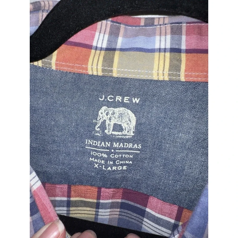 J Crew Tailored Madras Shirt Mens XL Button Front Long Sleeve Blue Plaid preppy